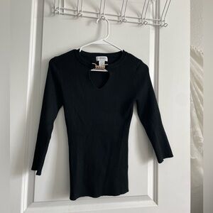 Carmen Marc Valvo Ribbed Knit Top with Keyhole and Hardware | Black